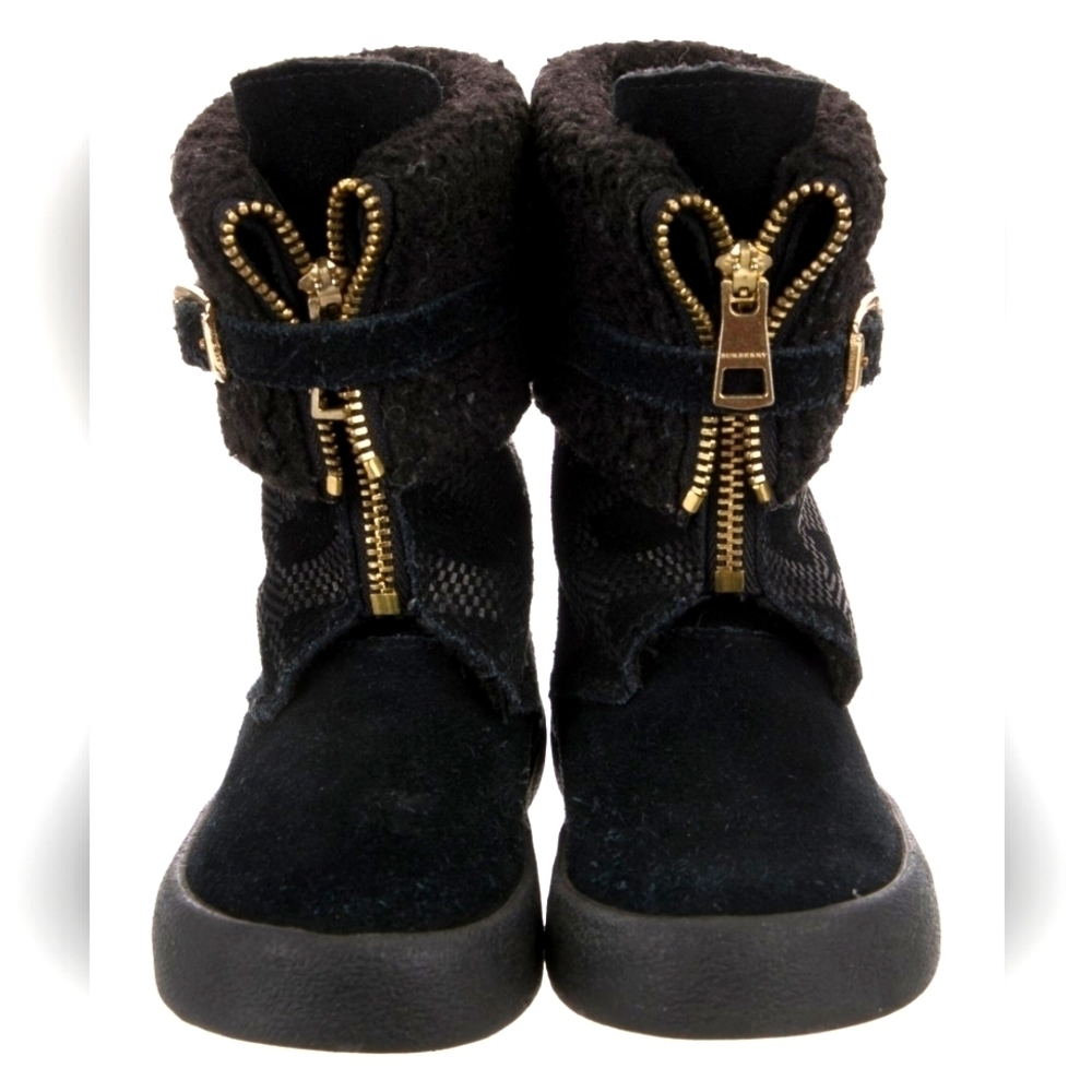 BURBERRY Girls Check Suede Leather Zip Black Winter Boots New W/O Tags Size 23